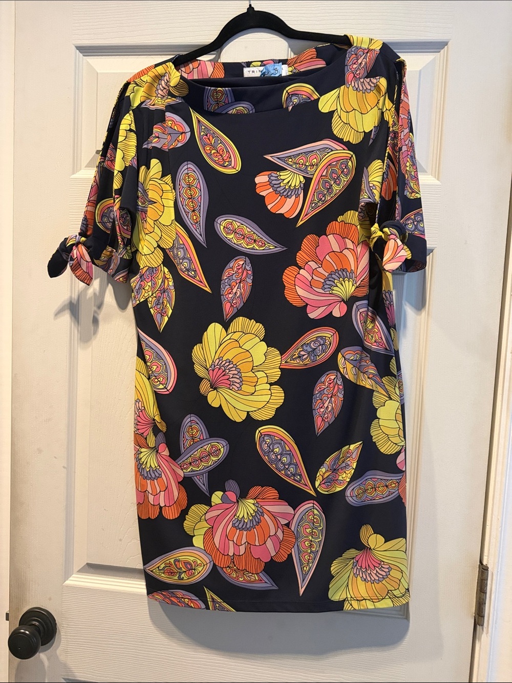 Trina Turk Navy Midi Dress with Yellow & Pink Floral Paisley